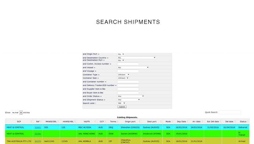 Search Shipments